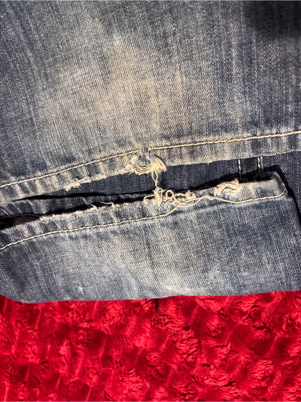 Affliction Women's Blue Cooper Relaxed Jeans with Distressed Paneled Rips 36x32 - Picture 10 of 10
